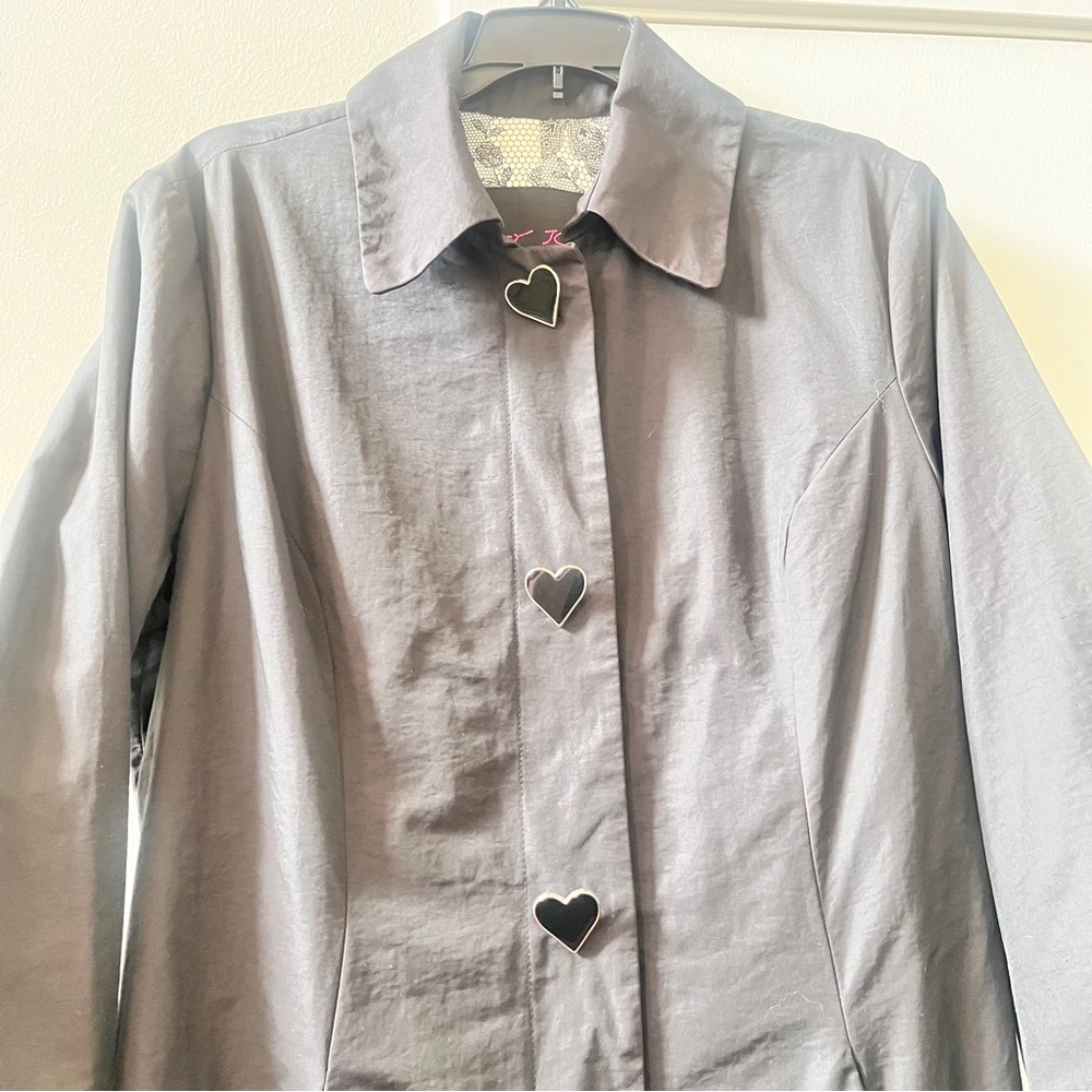 Betsey Johnson Black Trench Coat with Heart Buttons - Picture 10 of 13